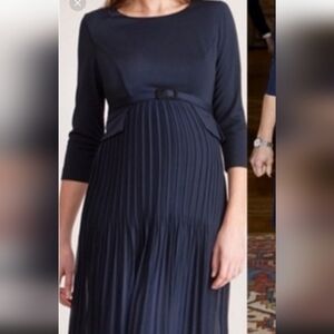 Seraphine Luxe Maternity Pleated Navy Dress